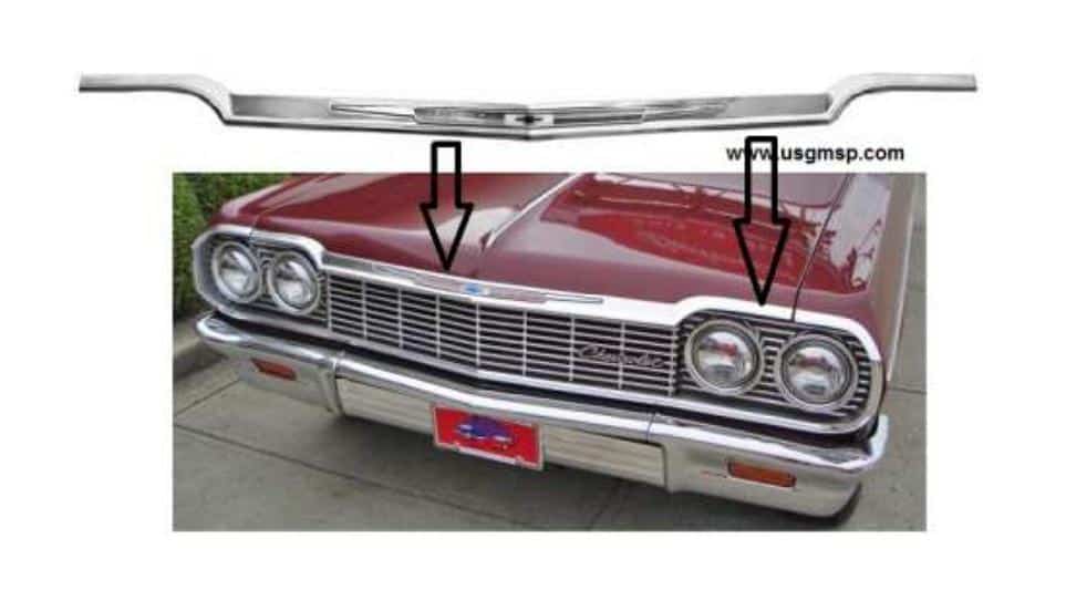 64 Impala / Belair hood molding w/emblem **